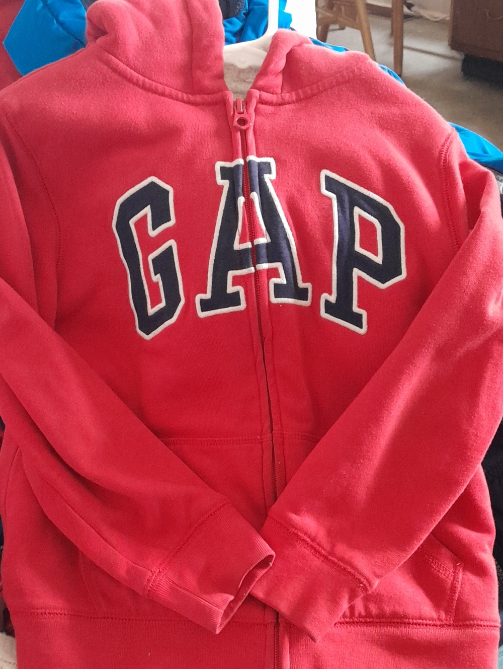 GAP Kids Red Hooded Zip Sweatshirt with Navy Logo